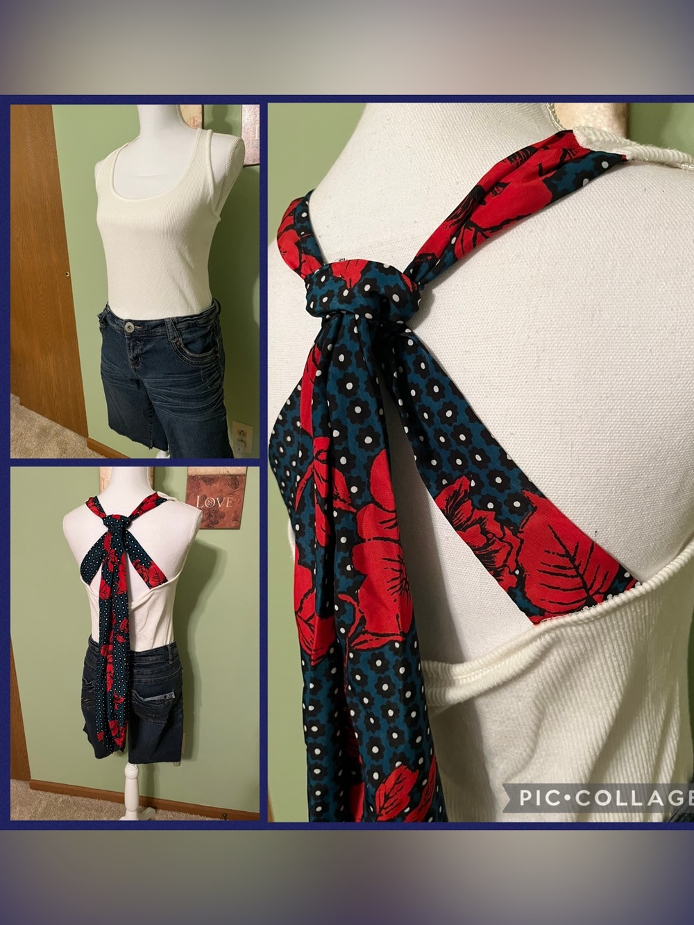 Lulus White Tank Top with Red & Blue Tie in Back - Size L